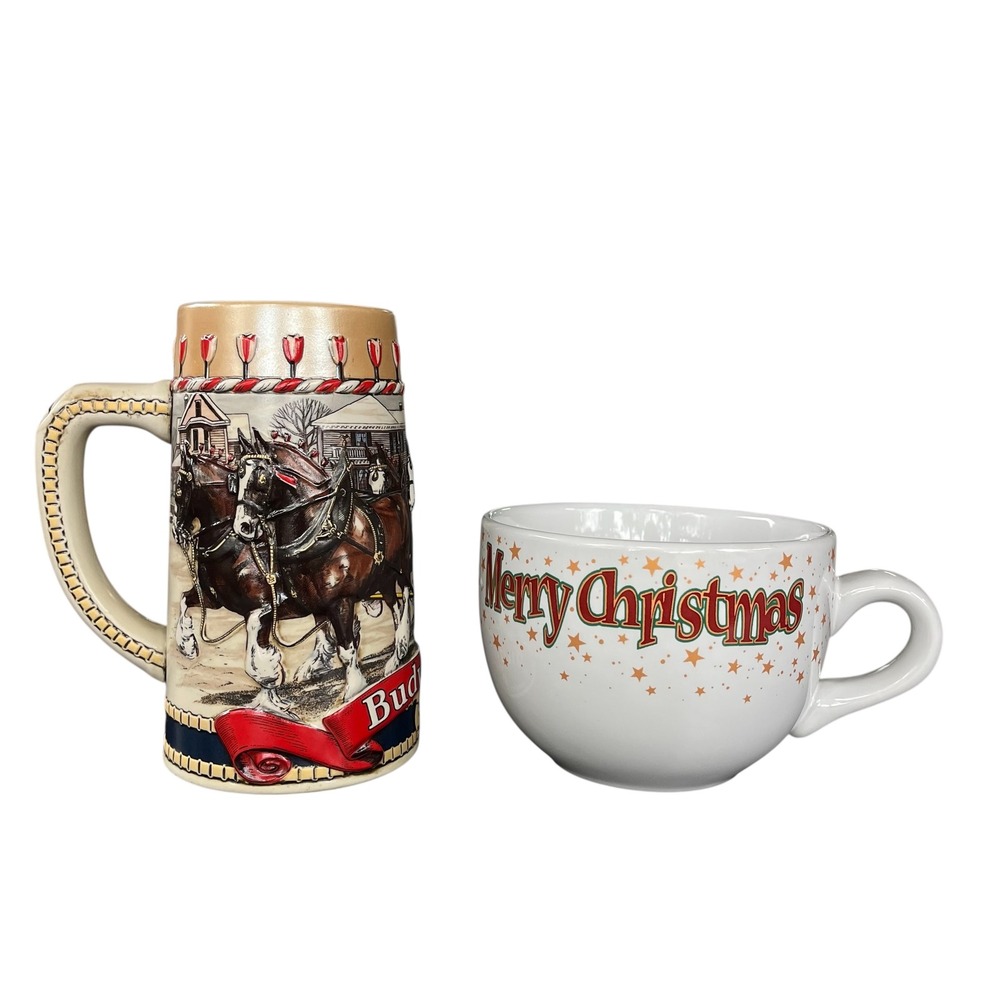 Vintage Christmas Budweiser Beer‎ Mug and Christmas Coffee Tea Soup Mug